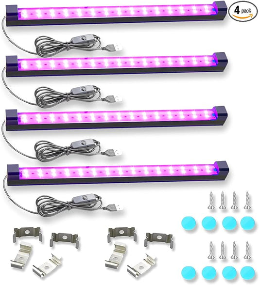 roperry Black Light Bar 10W 1ft LED Blacklight for Fluorescent Tapestry Poster Body Paint Glow Party UV Strip Lights for Cabinet and Display Magnetic (4 Pack)