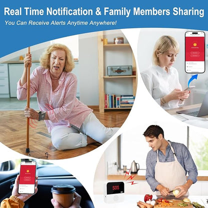 WiFi Caregiver Call Button System Smart App Alert Wrist Pager Emergency Call Button Personal Help Device for Elderly Patients (1 Bracelet + 1 Receiver)