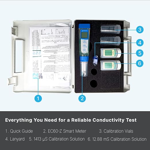 Apera Instruments EC60-Z Smart Bluetooth Conductivity/TDS/Salinity/Resistivity Tester Powered by ZenTest Mobile App
