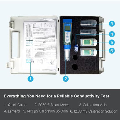 Apera Instruments EC60-Z Smart Bluetooth Conductivity/TDS/Salinity/Resistivity Tester Powered by ZenTest Mobile App