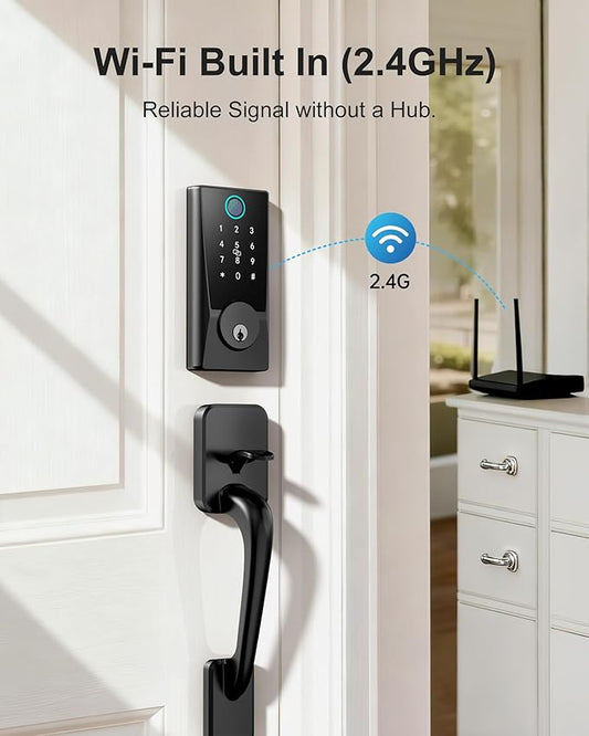 WiFi Smart Locks for Front Door: Keyless Entry WiFi Keypad Deadbolt Lock, Compatible with Alexa, Remote Control, Fingerprint Password Unlock, Auto Lock, Built-in Wi-Fi (2.4Ghz)
