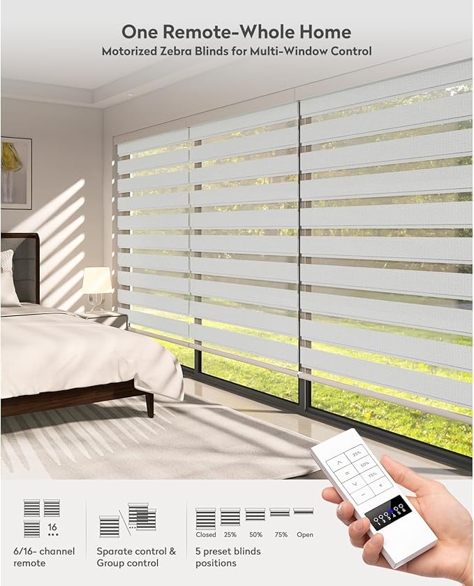 ACMEART Motorized Zebra Blinds,Smart APP & Remote Control 95% Blackout Shades,Compatible with Alexa,Custom Size Electric Window Blinds for Bedroom/Home/Office (Greyish White)