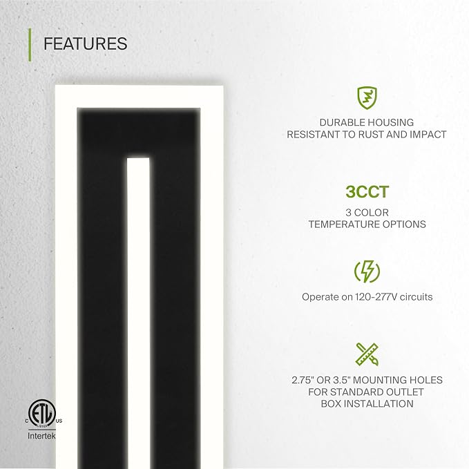 ASD LED 48" Long Wall Mount Light Fixture, Outdoor & Indoor Linear Sconce | 3CCT, Dimmable, Waterproof, Anti-Rust, ETL Listed | 36W 2100LM 3000-5000K 100-277V | Exterior Porch Lighting | Black