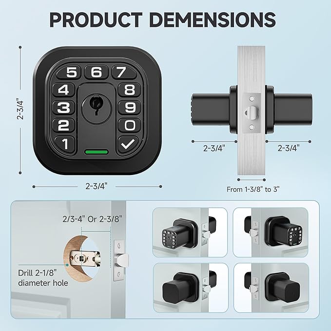 Richelock Fingerprint Door knob, Smart Biometric Door Lock with Keypad, Keyless Entry Code Door Knob, Waterproof & Weatherproof , Auto Lock ,Voice Navigation, For Bedroom, Gate,Office -Matte Black