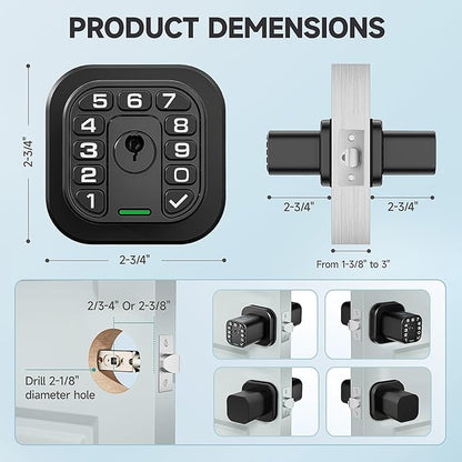 Richelock Fingerprint Door knob, Smart Biometric Door Lock with Keypad, Keyless Entry Code Door Knob, Waterproof & Weatherproof , Auto Lock ,Voice Navigation, For Bedroom, Gate,Office -Matte Black