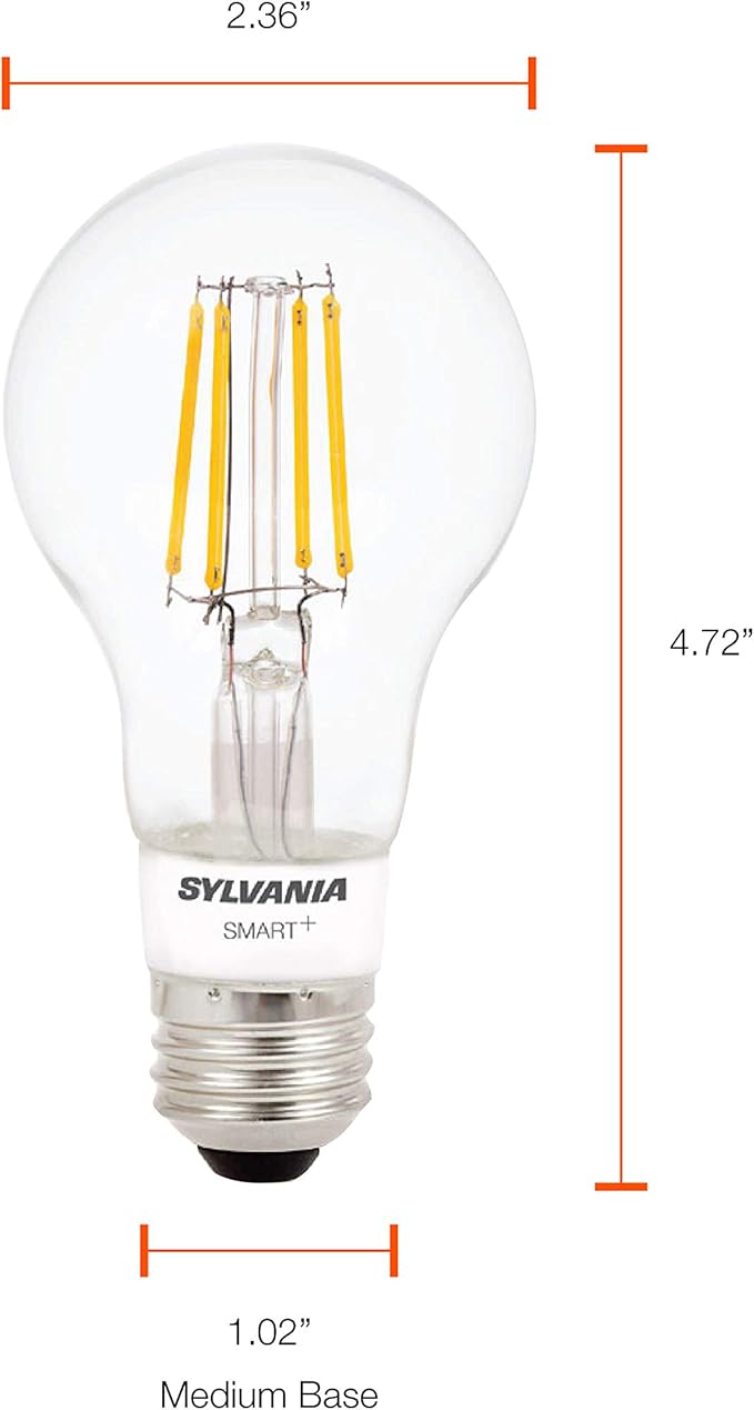 Sylvania Smart+ Bluetooth Clear Filament Soft White A19 LED Bulb, Compatible with Alexa, Apple HomeKit and Google Assistant, 1 Pack
