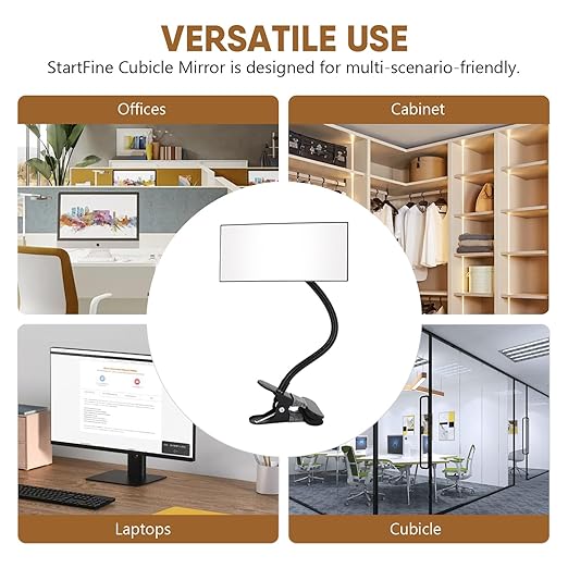 Clip On/Stick-On Office Desk Mirror for Personal Safety Desk Rear View Monitor Computer Cubicle Cabinet Workstation Security Gooseneck Mirror Black (6.69"x2.95" 1 Framed)