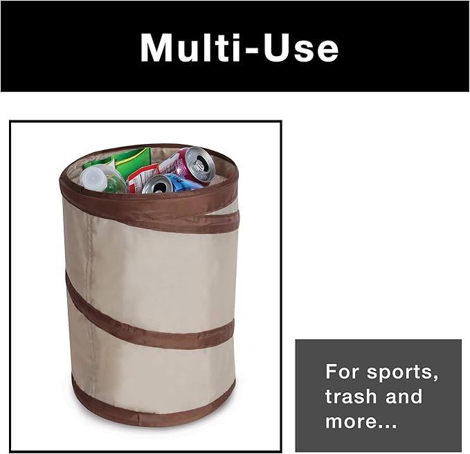 Smart Design Spiral Pop Up Trash Bin with Open Top - Easy to Clean Design - for Recyclables, Garbage, Paper Clutter, Trash Bin - Home - 9.5 x 13 Inch - Beige with Dark Brown Trim