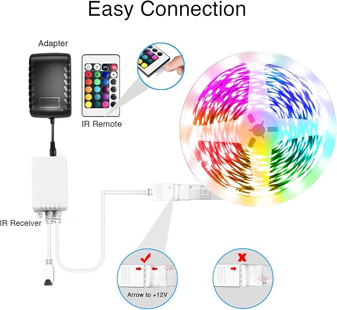 VOLIVO 25FT LED Strip Lights for Bedroom RGB Color Changing | Bluetooth APP Control, IR Remote, Music Sync Lighting, Room & Home Decor