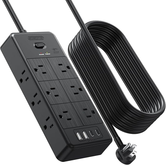 NTONPOWER Long Cord Power Strip 10 FT, Extension Cord with 12 Outlets & 4 USB Ports (2 USB C), 3 Side Multiple Outlet Extender, Flat Plug Wall Mounted for Home Office
