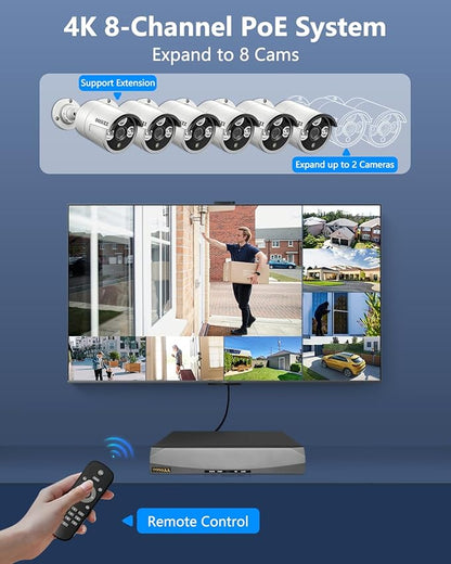 OOSSXX Outdoor Wired Security Camera System PoE Outdoor Surveillance Video Cameras Systems