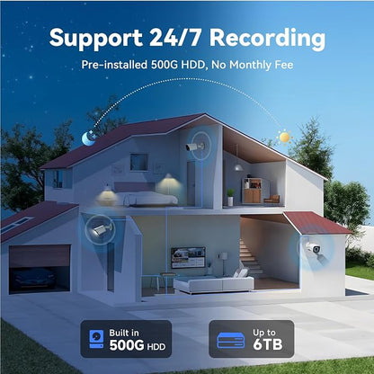 Wired Security Camera System Outdoor, 4X 3MP CCTV Camera, 500G HDD