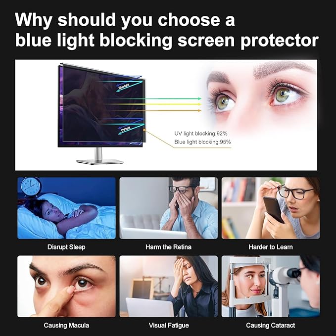 24 Inch Privacy Screen for Monitor (16:9), Hanging Anti-Spy Filter with Blue Light Blocking, Removable Acrylic Desktop Protector for Eye Protection, Ideal for Office, Remote Work & Travel