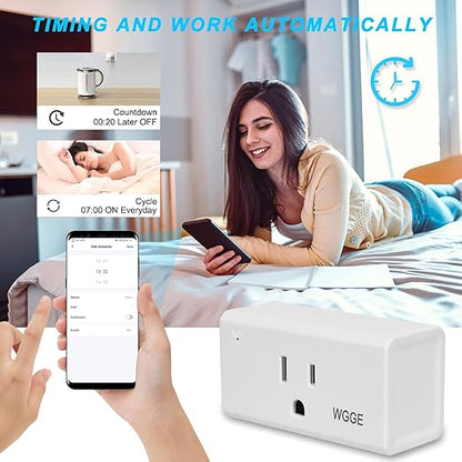 WGGE WiFi Smart Plug Outlet, APP Remote Control Anywhere, Timer Function,Compatible with Alexa or Google Assistant, No Hub Required, 2.4 Ghz Network Only (White / 2 Pcs)