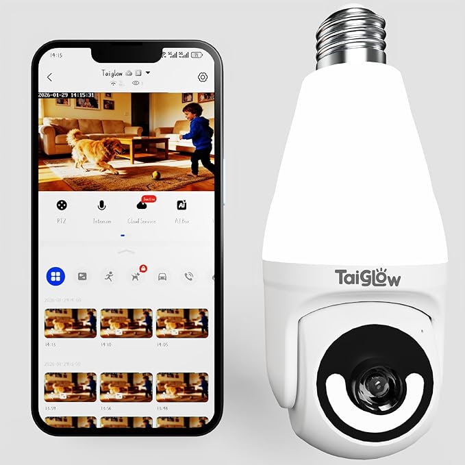 3MP Security Light Bulb Camera - 5G&2.4GHz 2K HD Outdoor Light Socket Camera with LED Bulb, 355° Lightbulb Camera with Motion Detection, Siren Alarm, Two-Way Talk, Night Vision(E26 Base)