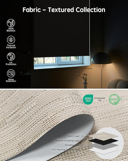 Yoolax Motorized Blinds with Remote, 100% Blackout Smart Roller Shades Work with Alexa, Google, Apple Homekit, Custom Automatic Shades with Voice Control for Bedroom Office (Jacquard Coffee)