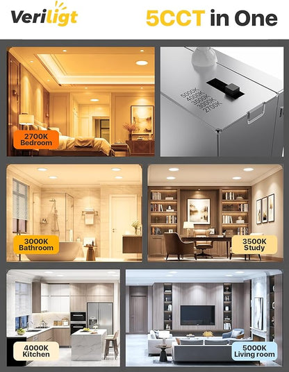 48 Pack 6 Inch LED Recessed Light, Dimmable, Damp Rated, 5CCT Selectable, 12W 1200LM, 120V, Silm Canless Wafer Ceiling Light, ETL&FCC