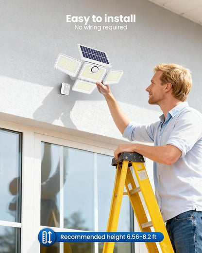 6000LM Solar Flood Lights Outdoor with Motion Sensor, 4 Heads
