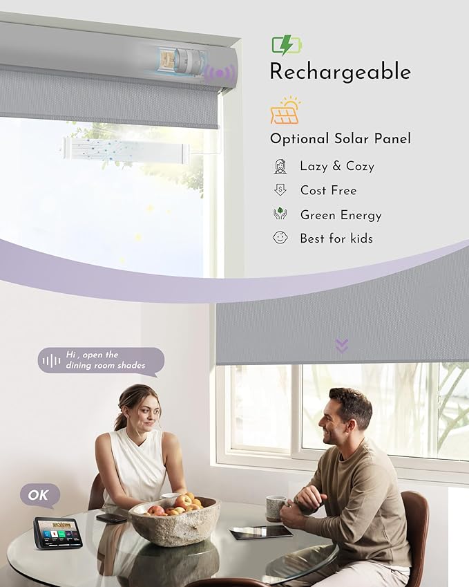 Graywind Motorized Roller Shade Blinds 100% Blackout Shades Cordless Waterproof Remote Control Window Automated Blinds with Valance Custom Size for Smart Home and Office, Light Grey