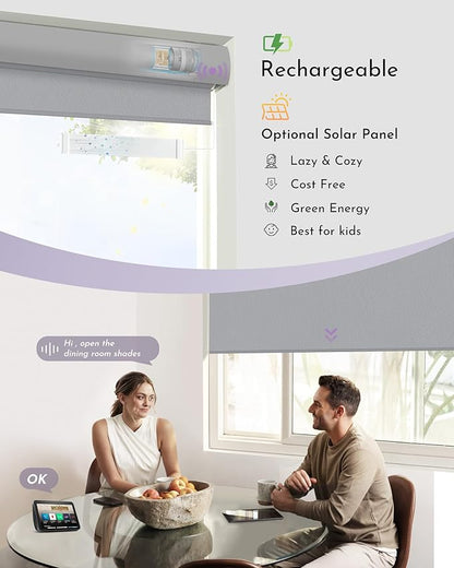 Graywind Motorized Roller Shade Blinds 100% Blackout Shades Cordless Waterproof Remote Control Window Automated Blinds with Valance Custom Size for Smart Home and Office, Light Grey