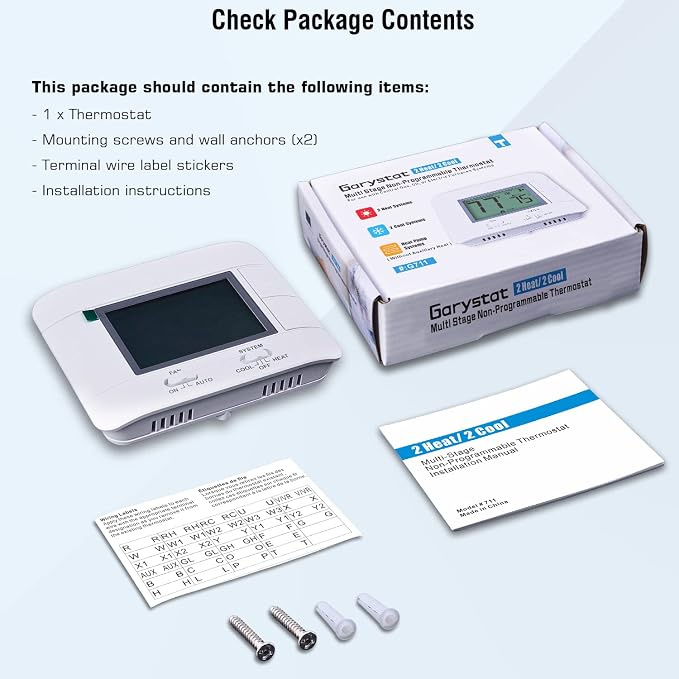 Upgraded Multi-Stage Non-Programmable Thermostats for Home 2 Heat/2 Cool, with Temperature & Humidity Monitor and Large Green LCD