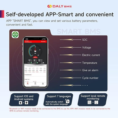 DALY Smart BMS 4S-16S 40A-500A with WiFi Module and CAN 485 Communication Protection Board for LifePO4 Lithium Battery Pack (Smart BMS 16S 48V，300A)