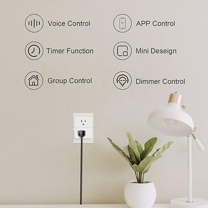 WiFi Dimmer Smart Plug Compatible with Alexa Google Home for Voice Control Mini Smart Outlet Socket with Timer Wireless Remote Control Max Power 300W, No Hub Required, 2.4GHz 1 Pack