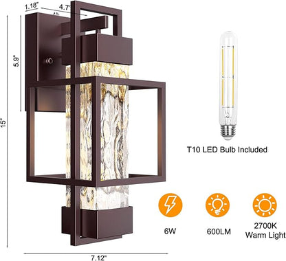 Modern Outdoor Light Fixture Dusk to Dawn Outdoor Lighting, 15" H Exterior Wall Sconce Waterproof Porch Light, Outside Light for House with Water Glass for Garage Doorway, Oil Rubbed Bronze