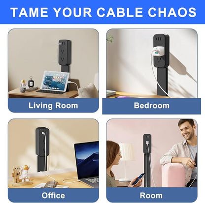 Electrical Outlet Extender Stick - Features USB-A, USB-C and 2 AC Outlets, Extends 22"-34", Rotates 180° Access Hard-to-Reach Outlets, Wall Plug Power Socket Expander Nightstands, Sofa, Desks and More