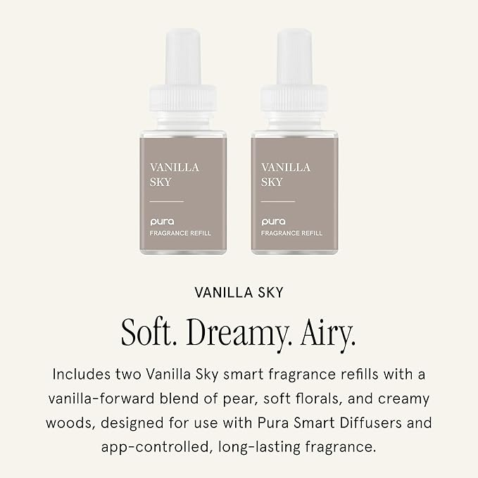 Pura Home Scent Refill - Smart Home Air Diffuser - Hours of Luxury Fragrance per Refill - Clean & Safe Pura Diffuser Refills - Vanilla Sky (2 Pack)