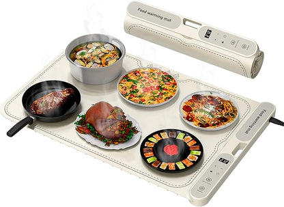 Electric Warming Tray&Food Warming MatFast Full Surface Electric Warming Tray with 7 Temp-Settings & 8H Timer, Portable Roll Up Food Warmer for Gatherings (Beige, 24''X15'')