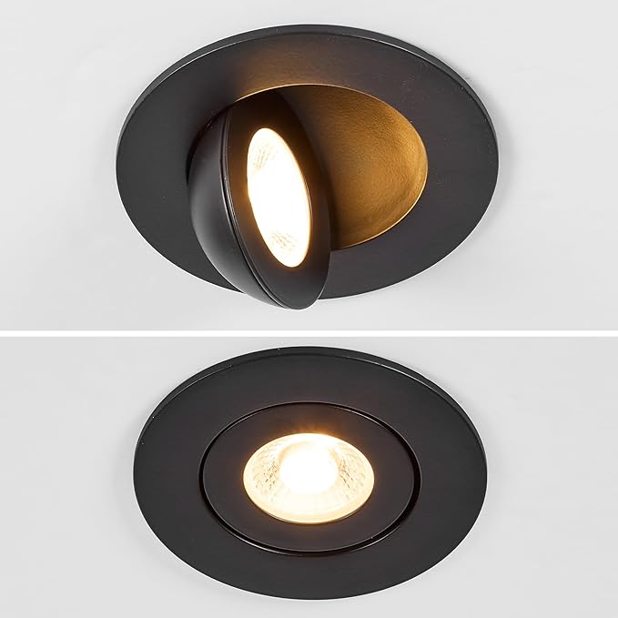 Maxxima 2 in. Rotatable Ultra-Thin Recessed LED Floating Gimbal Downlight, 360 Lumens, 5 CCT Selectable 2700K/3000K/3500K/4000K/5000K, Dimmable Black Trim 90 CRI IC Rated Canless Junction Box Included