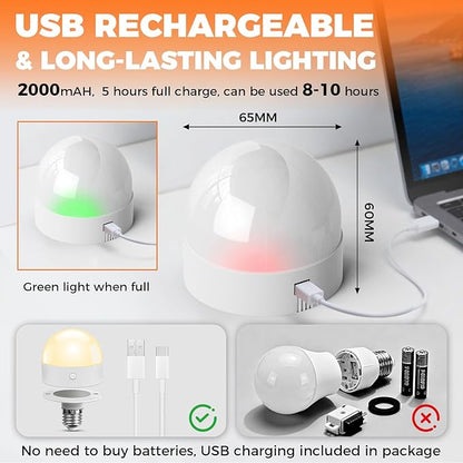 TJOY E26 Rechargeable Light Bulb with Remote and Timer, Battery Operated Bulb with 3 Color Temperatures and 15 RGB Colors, Dimmable Wireless LED Bulb for Lamps, Detachable Charging for Sconces, 4 Pack