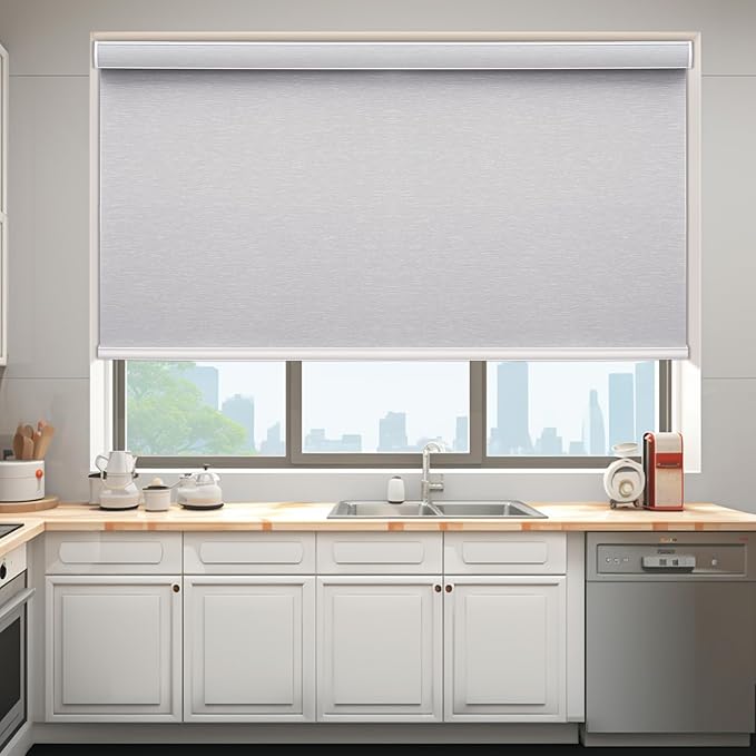 Changshade Custom Size Cordless Roller Shades, Blackout Roller Window Blinds with Thermal Insulated for Office, Living Room, Bedroom, Kitchen, Easy Installation,Grey