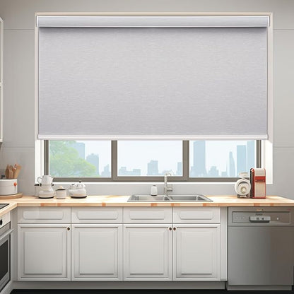 Changshade Custom Size Cordless Roller Shades, Blackout Roller Window Blinds with Thermal Insulated for Office, Living Room, Bedroom, Kitchen, Easy Installation,Grey