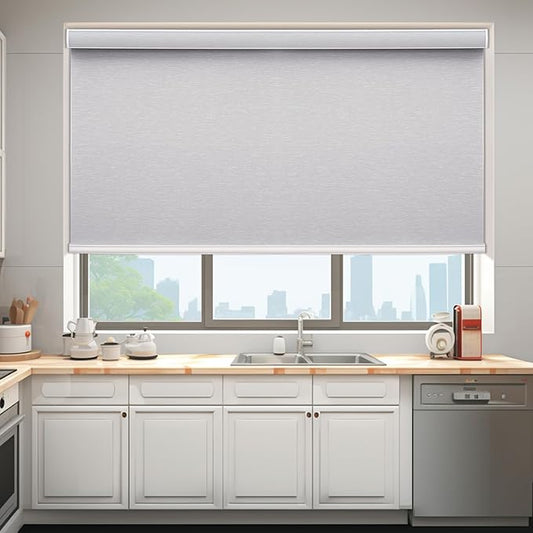 Changshade Custom Size Cordless Roller Shades, Blackout Roller Window Blinds with Thermal Insulated for Office, Living Room, Bedroom, Kitchen, Easy Installation,Grey