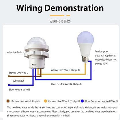 6 Pack Motion Sensor Switch 85-265V 40W, PIR Wall/Ceiling Mount with 30s Auto-Off & Night Mode