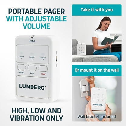 Lunderg Chair Alarm System - Wireless Chair Alarms and Fall Prevention for Elderly and Dementia Patients - Smart and Reliable Elderly Monitoring Kit for Caregiver - Perfect Complement to Bed Alarm