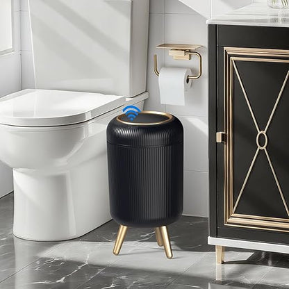 Bathroom Trash Can Automatic Touchless，3 Gallon Smart Motion Sensor Trash Bin with Lid，Plastic Black Garbage Can Wastebaskets with Removable Legs for Kitchen, Office, Toilet, Bedroom