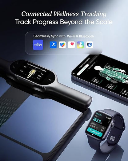 Etekcity WiFi 8-Electrode Smart Scale for Body Weight and Fat | Body Composition Scale with Color Handle Display, 50+ Metrics, 5-Segment Analysis, WiFi Auto Sync and USB-C Charging