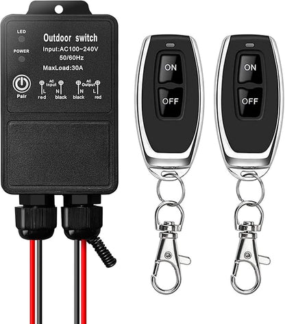 DieseRC Waterproof Wireless Remote Control Radio Control Switch AC 110V/120V/240V 30A Relay Receiver for Wet Location Outdoor Yard Area Light Water Pump Farm Irrigation Roof Garden Street Warehouse
