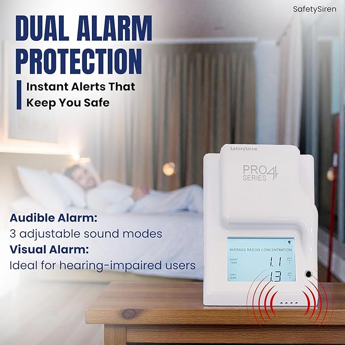 Safety Siren Pro4 Radon Gas Detector - Commercial & Multi-Unit Indoor Radon Monitoring System for Offices, Properties, and Large Buildings with Digital Display and Alarm Function - Pack of 6