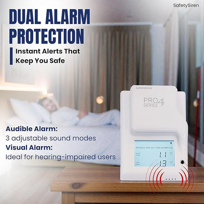 Safety Siren Pro4 Radon Gas Detector for Home, Continuous Indoor Radon Monitoring with Digital Display, LED Alerts, Long-Term Tracking and Alarm Functions - Pack of 3