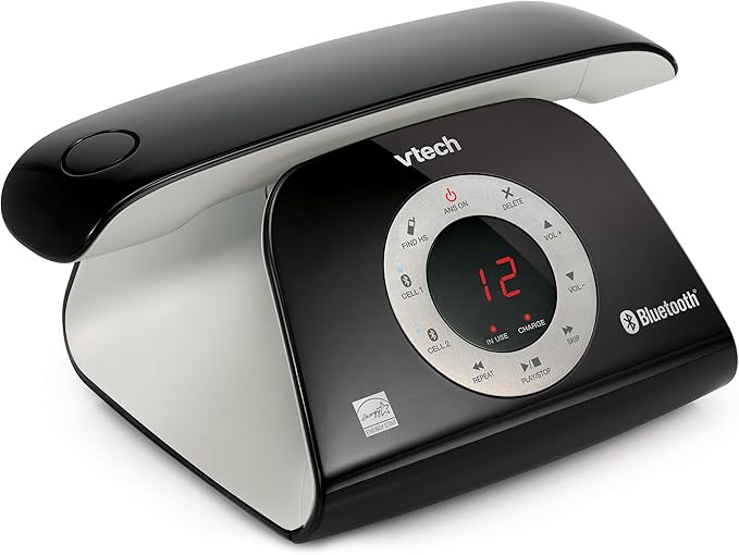 VTech VS122 DECT 6.0 Retro Design Cordless Phone with Answering System, Smart Call Blocker and Bluetooth Connect to Cell Full-Duplex Speakerphone Landline Phone for Home Office