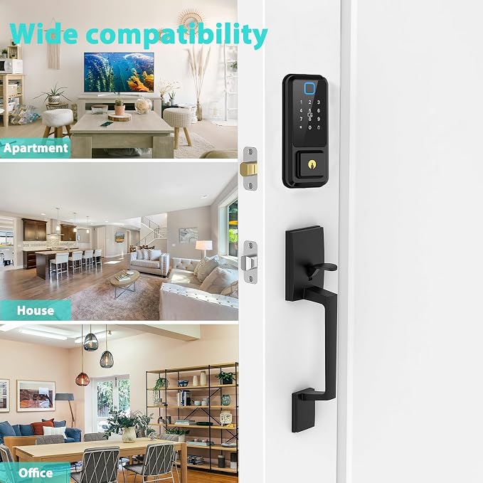 Hunnay Smart Locks for Front Door, Front Door Lock Set, Keypad Deadbolt Fingerprint APP Control Bluetooth Alexa Auto Lock, Easy Install (Black)