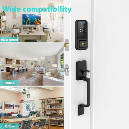 Hunnay Smart Locks for Front Door, Front Door Lock Set, Keypad Deadbolt Fingerprint APP Control Bluetooth Alexa Auto Lock, Easy Install (Black)