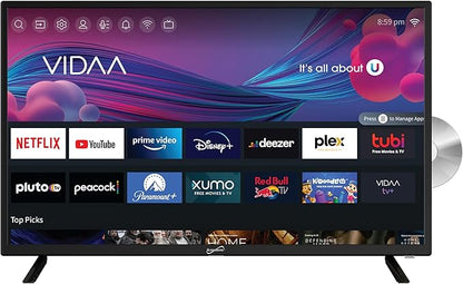 Supersonic SC-3226SDVD 32-inch LED Smart HDTV w/DVD Player, ATSC & NTSC System, 3X HDMI, 1080p, WiFi, USB, Multi Language OSD, AC/DC Compatible for Home, Kitchen, or RV Camper, DC Car Cord Included