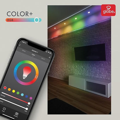 Globe Electric Wi-Fi Smart 10 Watt (65W Equivalent) Multicolor Changing RGB Tunable White Frosted LED Light Bulb, No Hub Required, Voice Activated, 2000K - 5000K, BR30 Shape, E26 Base,50035
