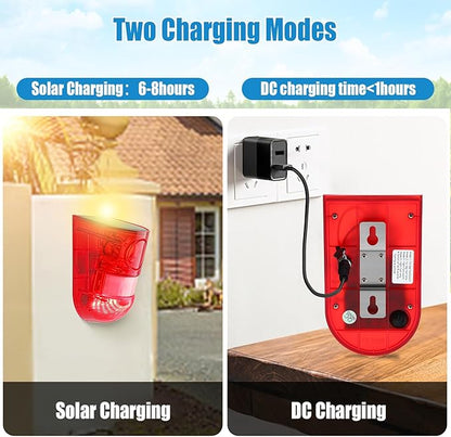 Qualirey Solar Sound and Light Alarm Motion Sensor 129db Outdoor Security Siren Waterproof Activated Detector Driveway Alarm 6 LEDs Flash Warning Deterrent Strobe System for Home, Farm(Red,6 Pack)