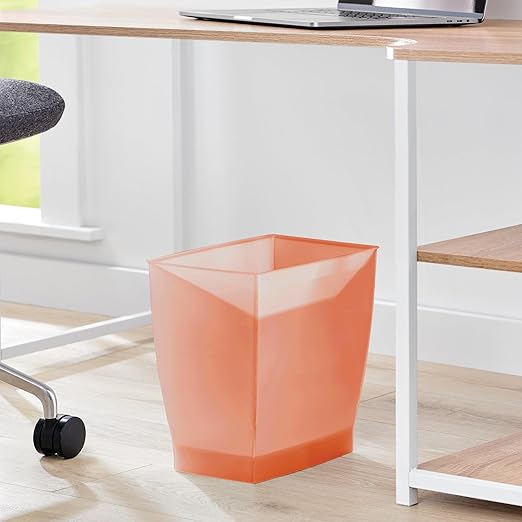 iDesign Small Plastic Bathroom Trash Can, Slim Rectangle Garbage Bin for Bedroom, Office, Dorm, 4-Pack, Orange